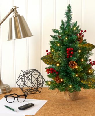 Pine, Pinecone and Berries Artificial Christmas Tree with Lights and Bendable Branches, 24"