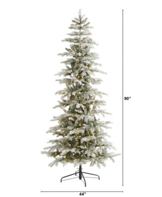 Slim Flocked Nova Scotia Spruce Artificial Christmas Tree with Lights and Bendable Branches, 90"