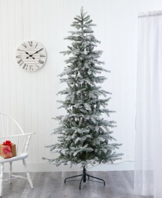 Slim Flocked Nova Scotia Spruce Artificial Christmas Tree with Lights and Bendable Branches, 90"