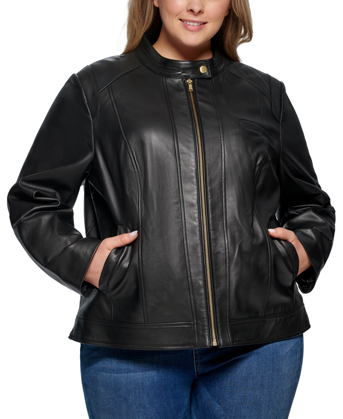Cole haan plus size leather jacket 2025