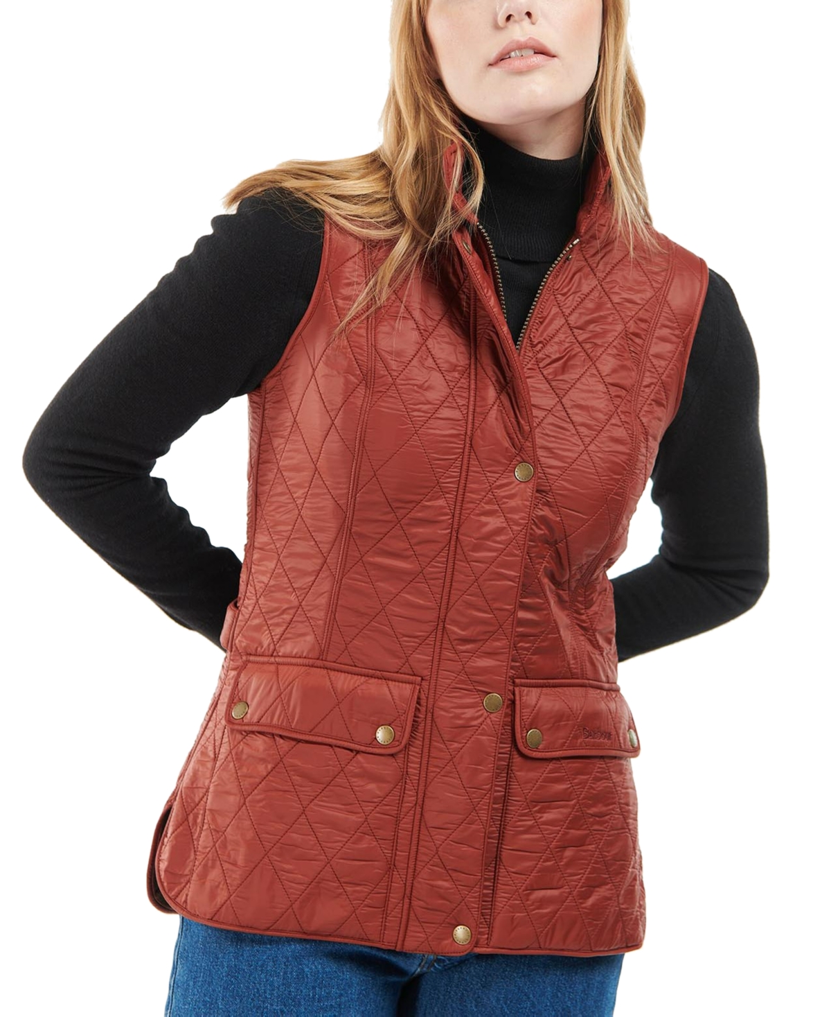 Barbour Cavalry Fleece-lined Quilted Vest In Burnt Henna/brown
