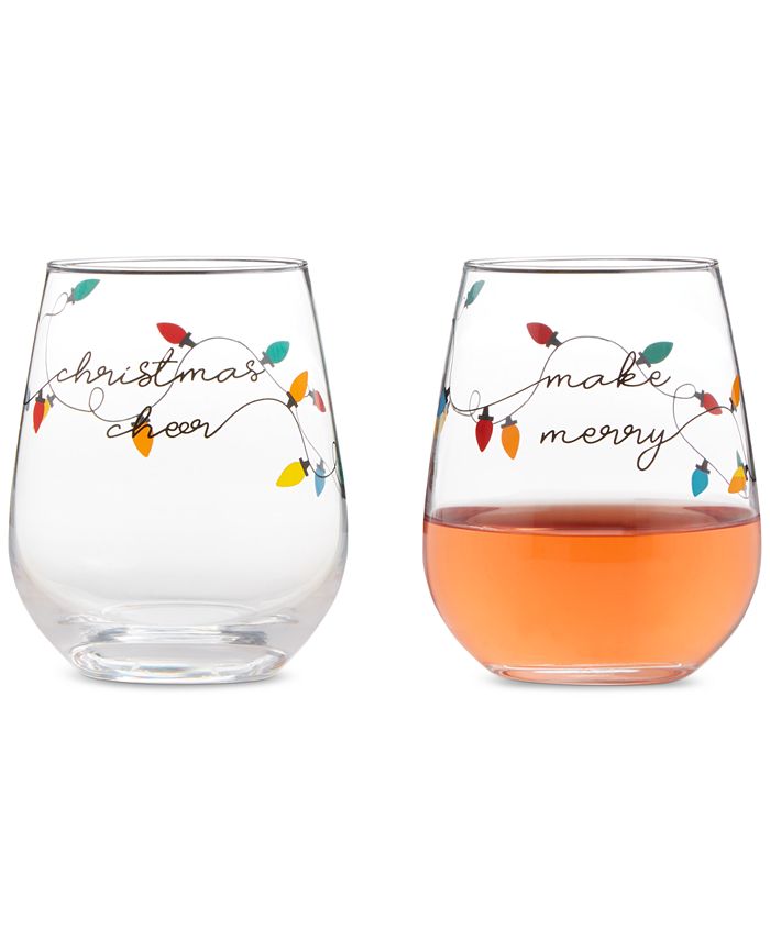 Holiday Stemless Wine Glasses, Set of 2, Created for Macy's