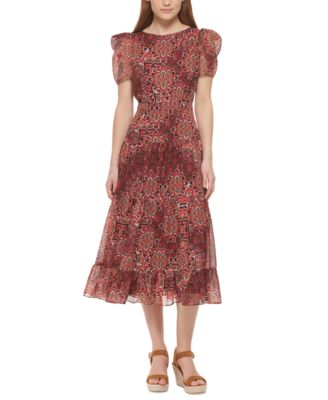 Vince Camuto - Women's Printed Puff-Sleeve Midi Dress
