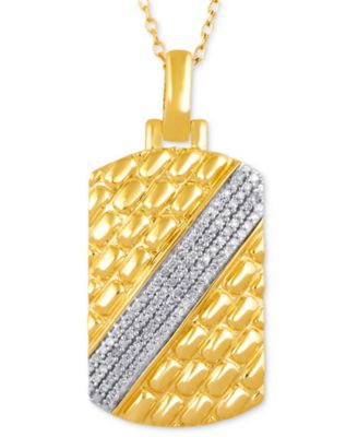Macy's - Men's Diamond Nugget-Inspired Dog Tag 22" Pendant Necklace (1/5 ct. t.w.) in 18k Gold-Plated Sterling Silver