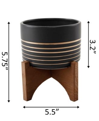 Ceramic Planter on Wood Stand, 5.5"