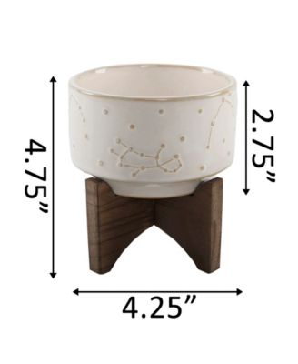 Constellation Ceramic Planter Pot on Wood Stand, 4.25"