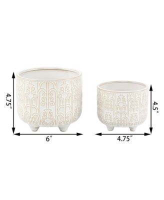 Vintage-like Footed Ceramic Planter, Set of 2