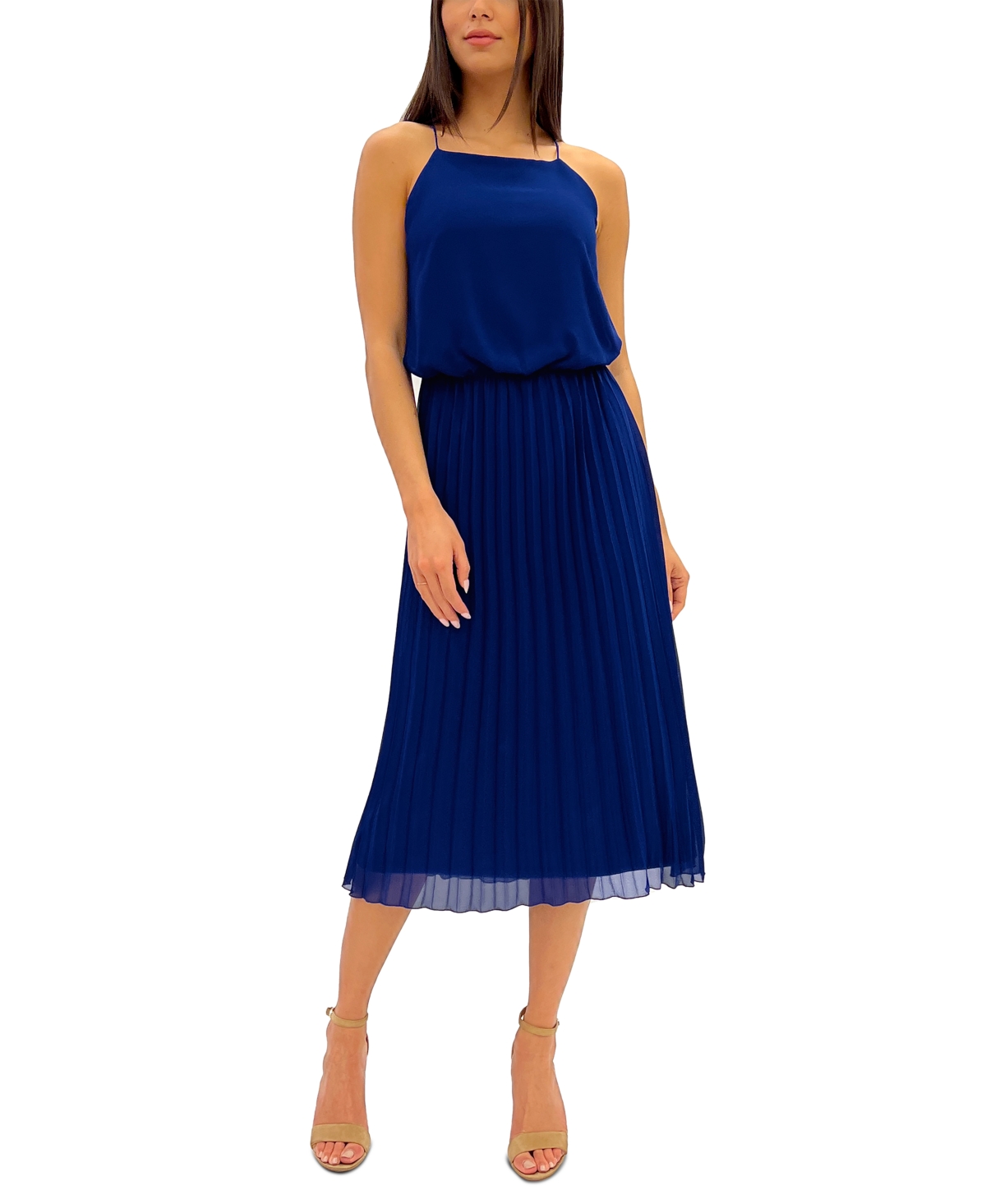 Sam Edelman Sleeveless Pleated Midi Dress In Royal Blue
