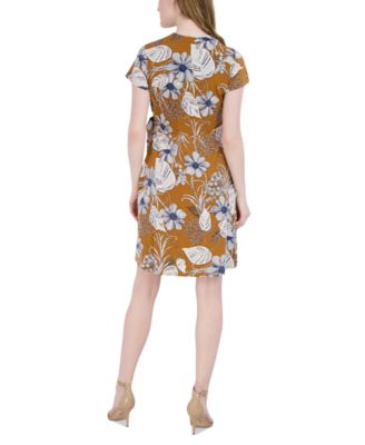 Robbie Bee Petite Floral-Print Side-Tie Dress - Macy's