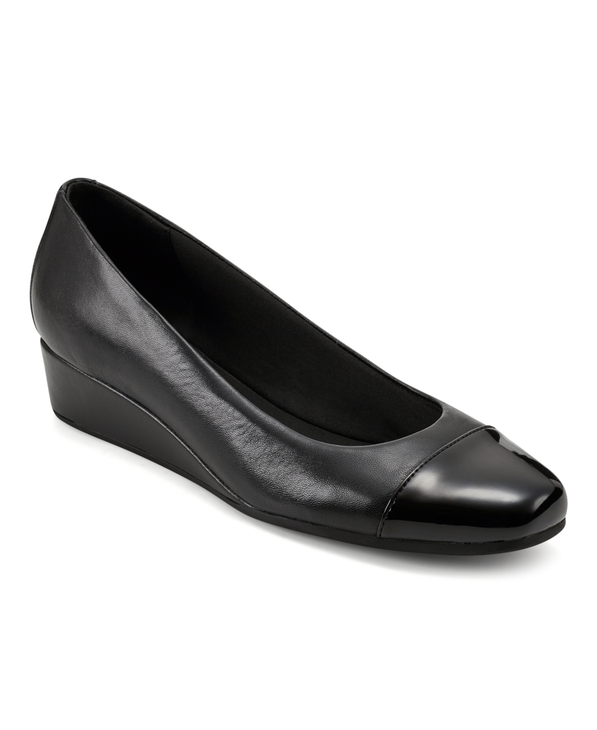 Women's Gracey Round Toe Slip-on Wedge Dress Pumps - Ivory Leather, Black - Leather, Faux Lea