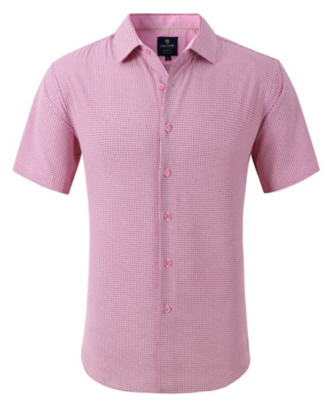 Мужская рубашка Tom Baine Slim Fit Short Sleeve Performance Button Down Dress Shirt, цвет: Розовый
