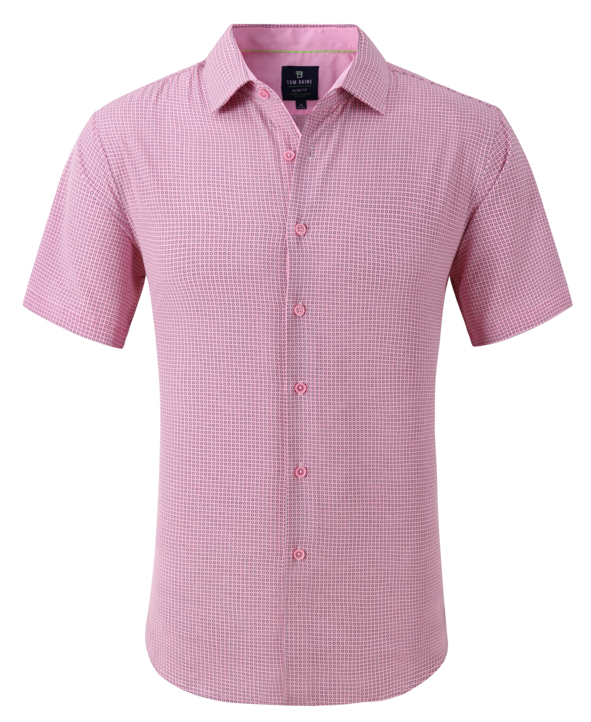 Men's Slim Fit Short Sleeve Performance Button Down Dress Shirt - Pink