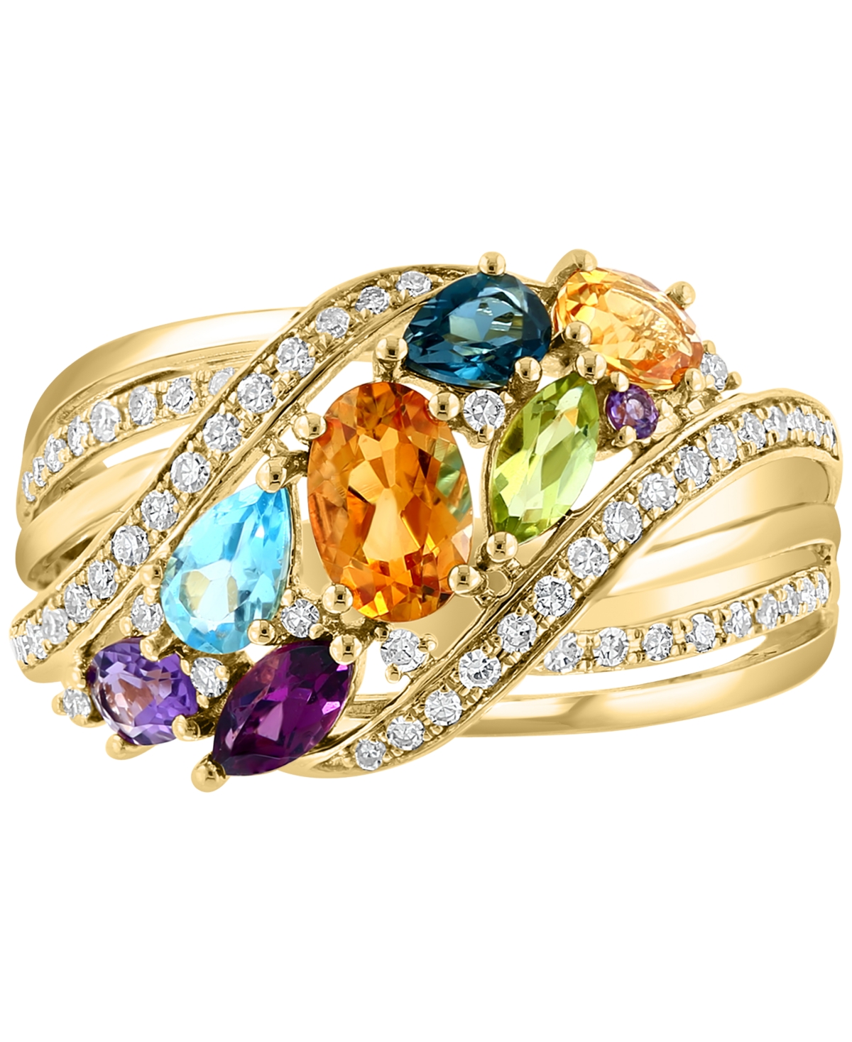 Effy Multi-Gemstone (1-3/4 ct.t.w.) & Diamond (1/4 ct. t.w.) Cluster Statement Ring in 14k Gold