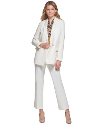 Tommy Hilfiger Womens Double Breasted Longline Blazer Cropped Wide Leg Pants In Ivory