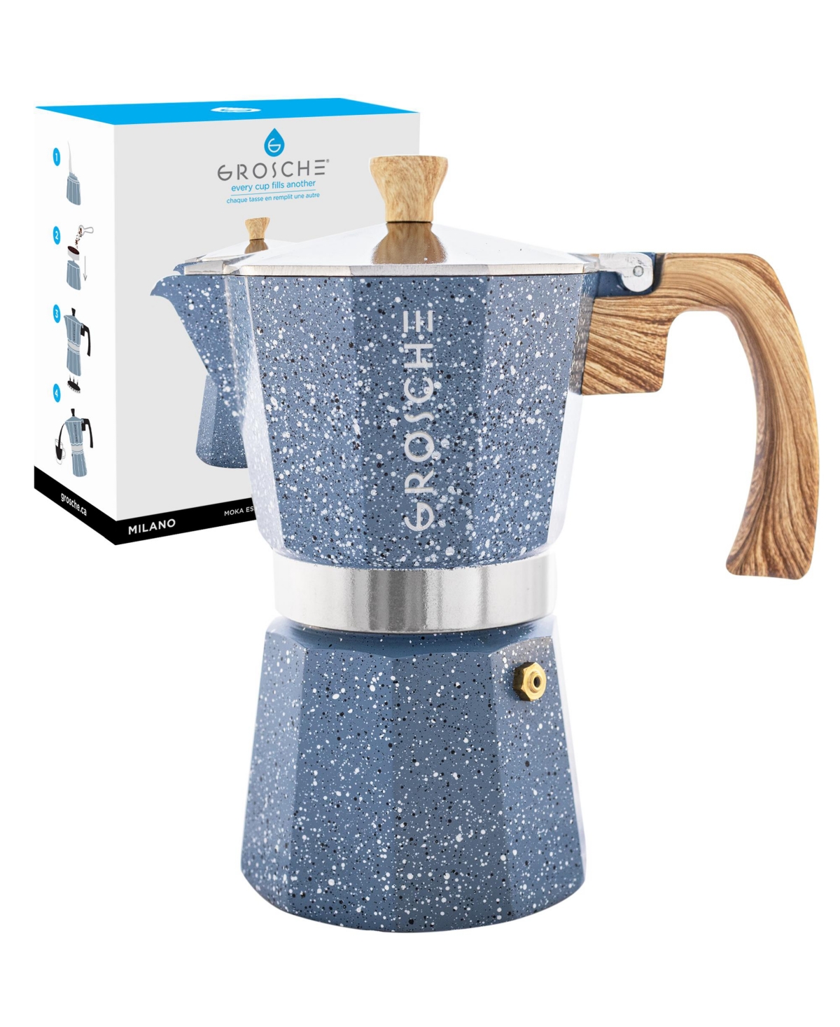 Grosche Milano Stone Stovetop Espresso Maker, 9 Cup Moka Pot Gift Set In Indigo Blue