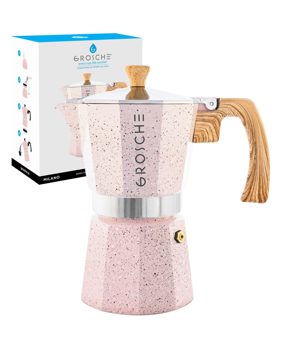 Grosche Milano Stone Stovetop Espresso Maker Moka Pot 12 Cup, 23.6 oz In Blush Pink