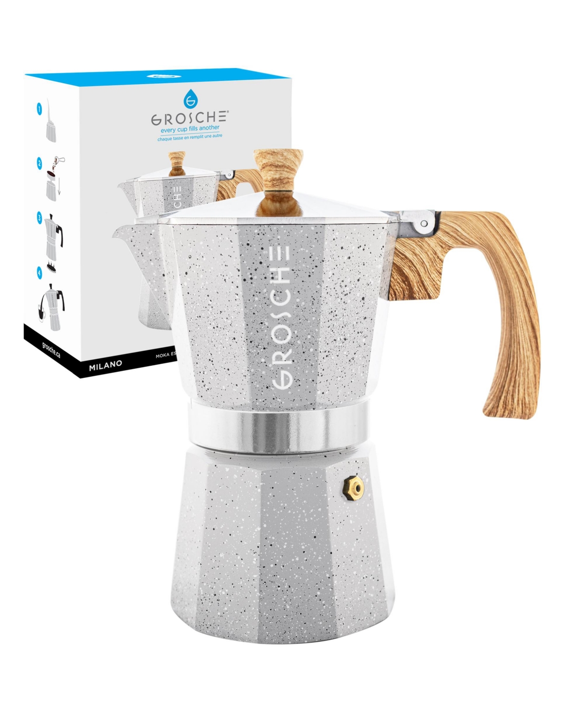 Grosche Milano Stone Stovetop Espresso Maker Moka Pot 6 Cup, 9.3 oz In Fossil Gray