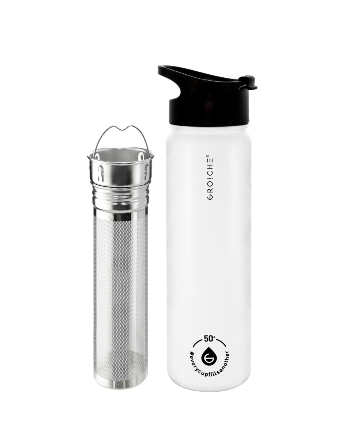Grosche Chicago Steel Insulated Tea Infusion Flask, Tea and Coffee Tumbler, 22 Fluid Oz