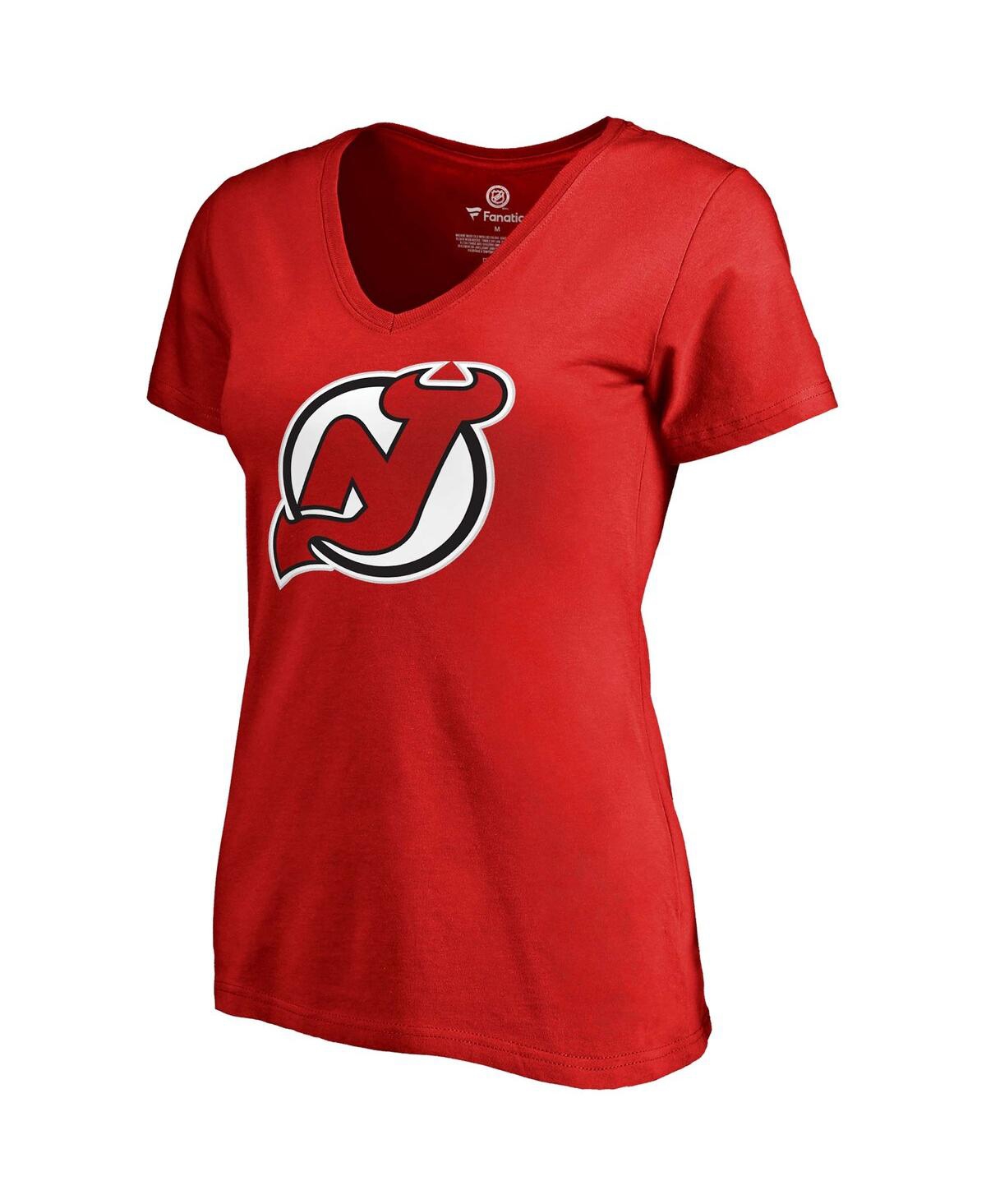 Women's Fanatics Nico HischierNew Jersey Devils Plus Size Backer Name and Number V-Neck T-shirt - Red
