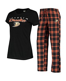 Women's Black, Orange Anaheim Ducks Lodge T-shirt and Pants Sleep Set