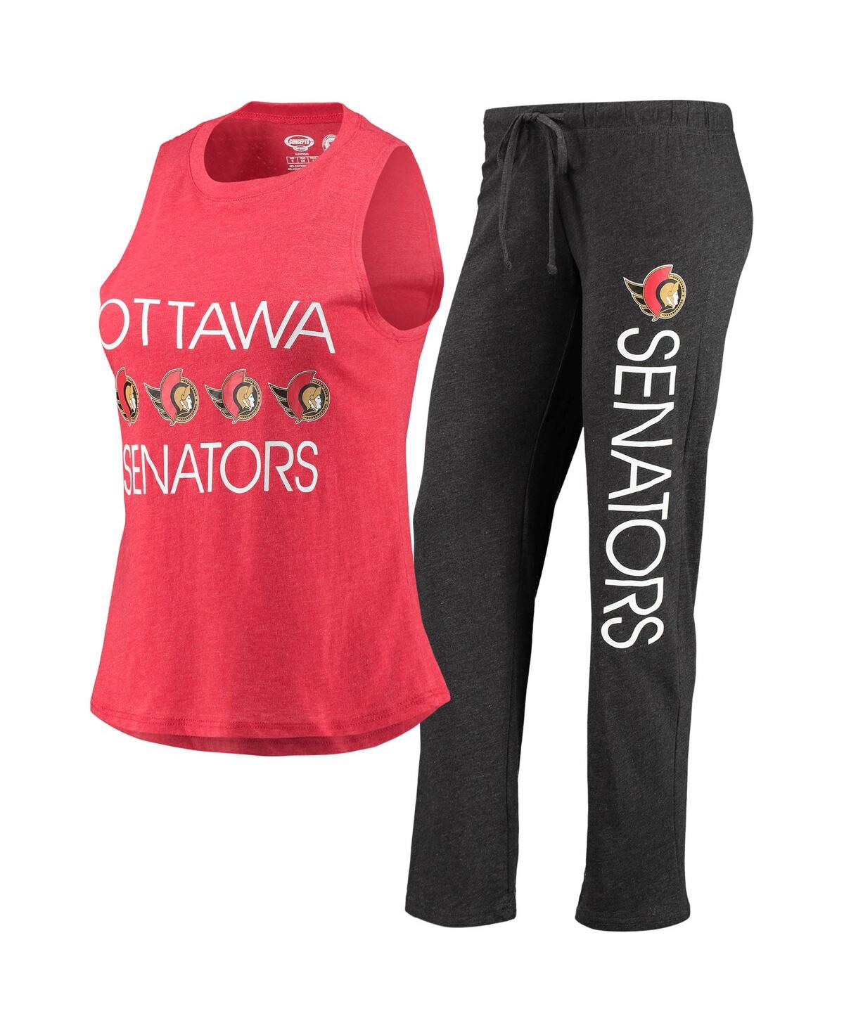 Shop Concepts Sport Women's  Red, Black Ottawa Senators Meter Tank Top And Pants Sleep Set In Red,black
