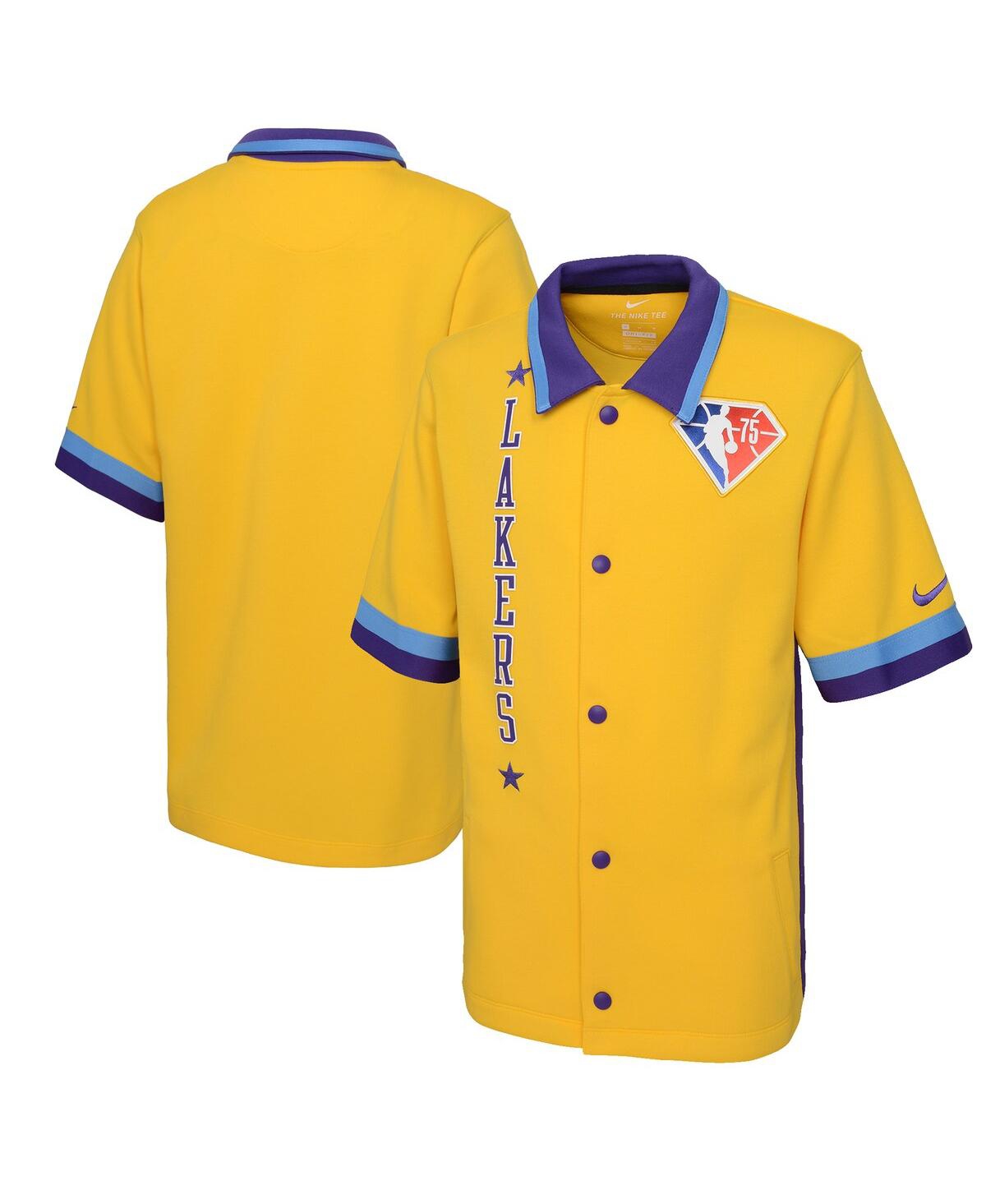 Shop Nike Big Boys  Gold Los Angeles Lakers 2021/22 City Edition Therma Flex Short Sleeve Collar Jacket