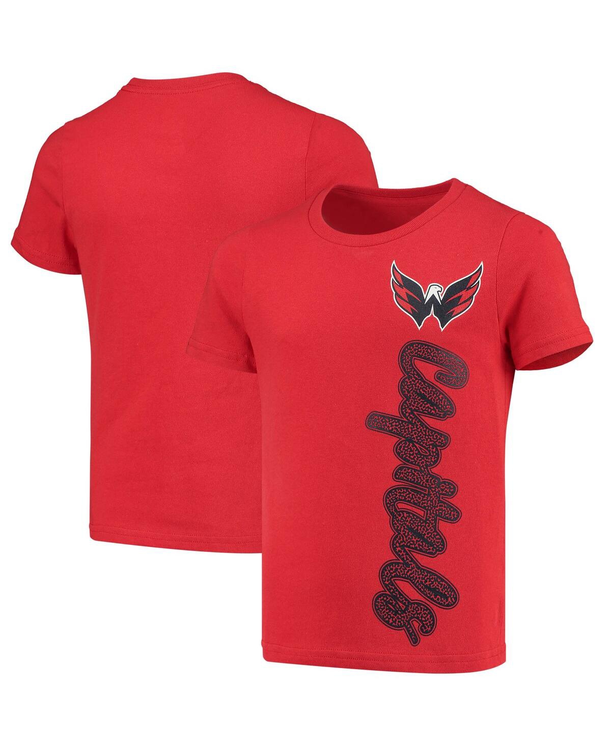 Outerstuff Kids' Big Girls Red Washington Capitals Chenille Script T-shirt