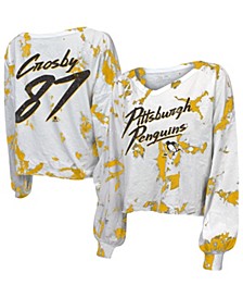 Women's Threads Sidney Crosby White Pittsburgh Penguins Tie-Dye Name and Number V-Neck Long Sleeve T-shirt