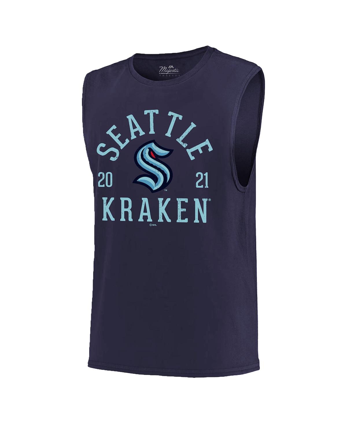 Men's Majestic ThreadsSeattle Kraken Softhand Muscle Tank Top - Deep Sea Blue