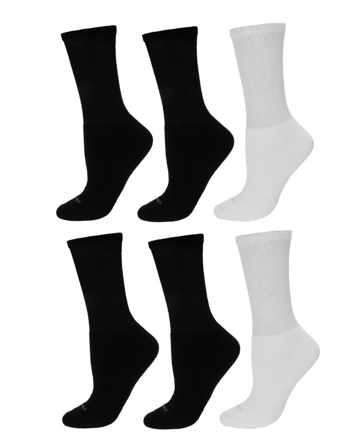 Men's Diabetic Full Cushion Quarter 6 Pair Pack Socks - Diabetic-Black-Black-white