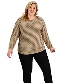 Plus Size Cotton Textured Raglan-Sleeve Sweater, Created for Macy's