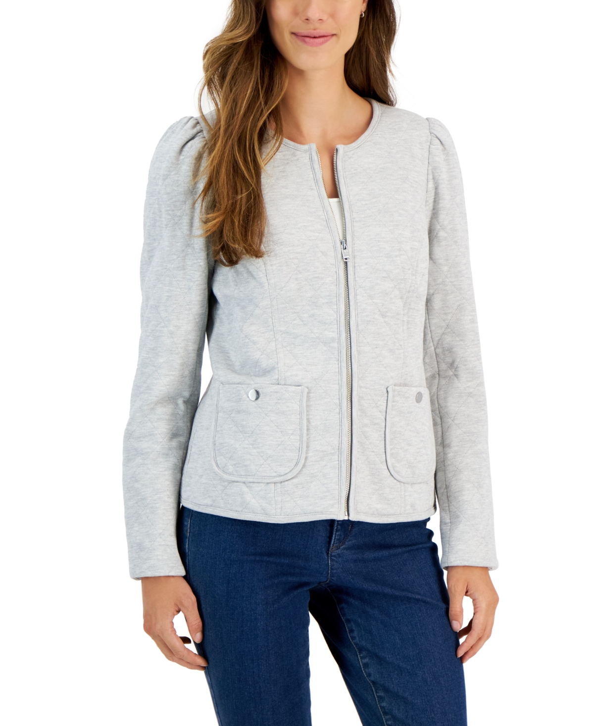 Charter Club Women's Quilted Zip-Front Knit Jacket, Created for Macy's