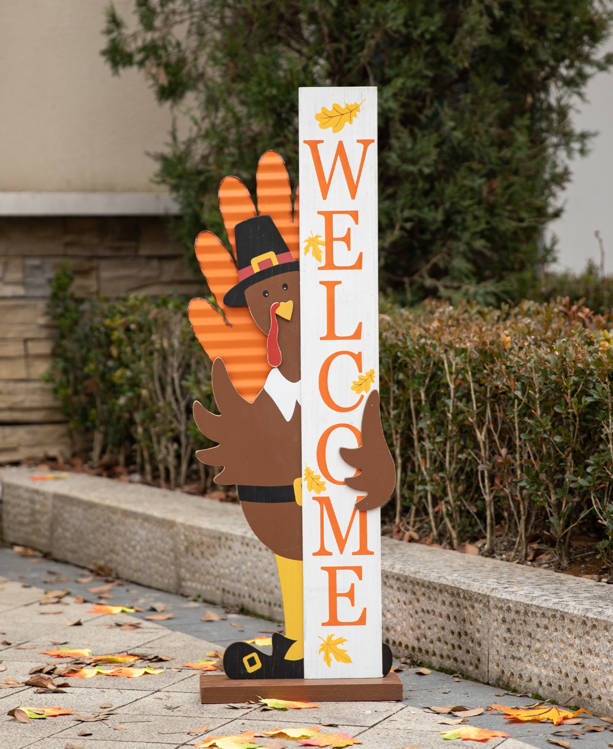 Glitzhome Thanksgiving Wooden Turkey Welcome Porch Decor,