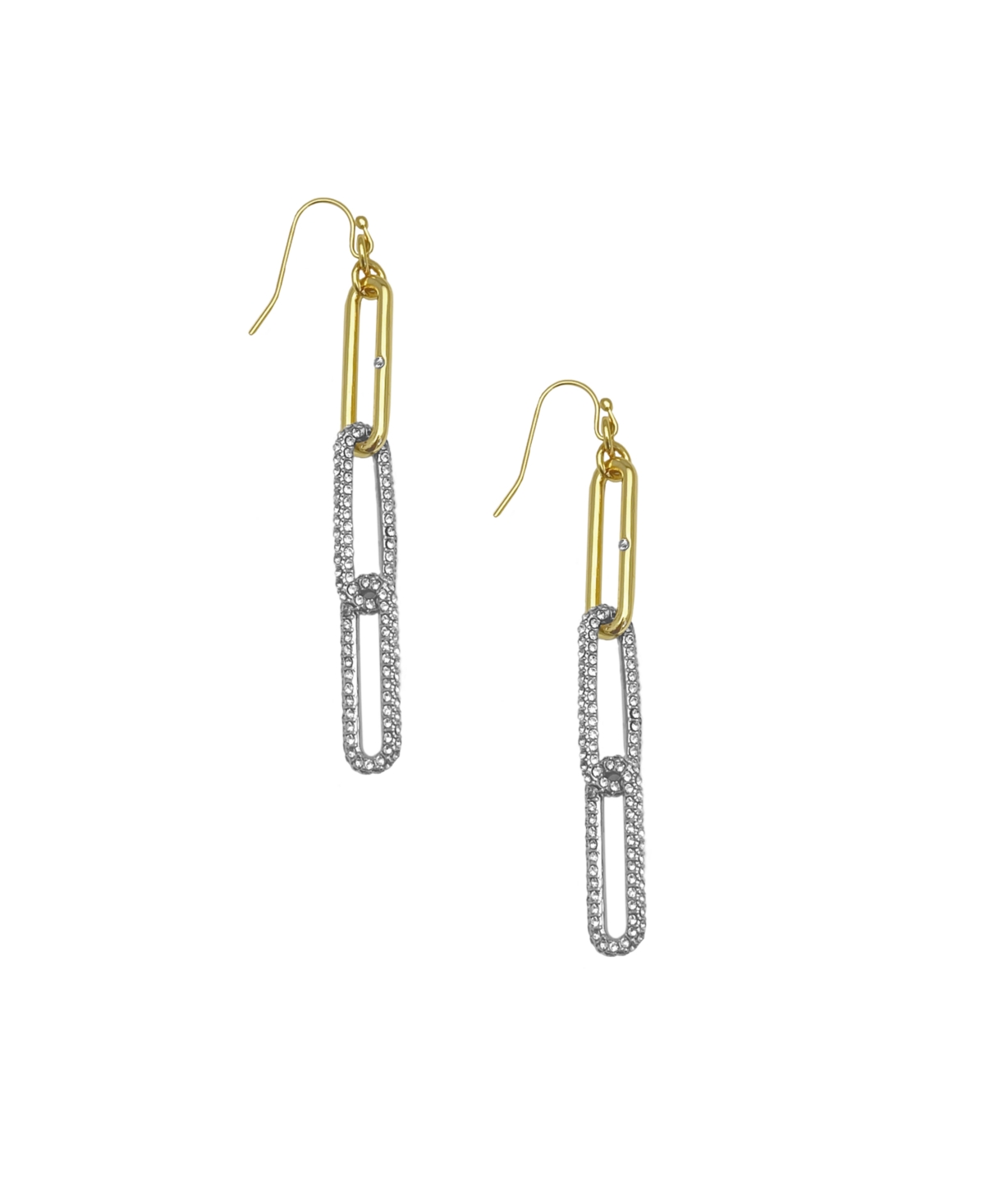 Two-Tone Glass Stone Paper Clip Fish Hook Drop Earrings - Gold-Tone