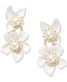 Gold-Tone Imitation & Freshwater Pearl (3mm) Pink Flower Statement Earrings
