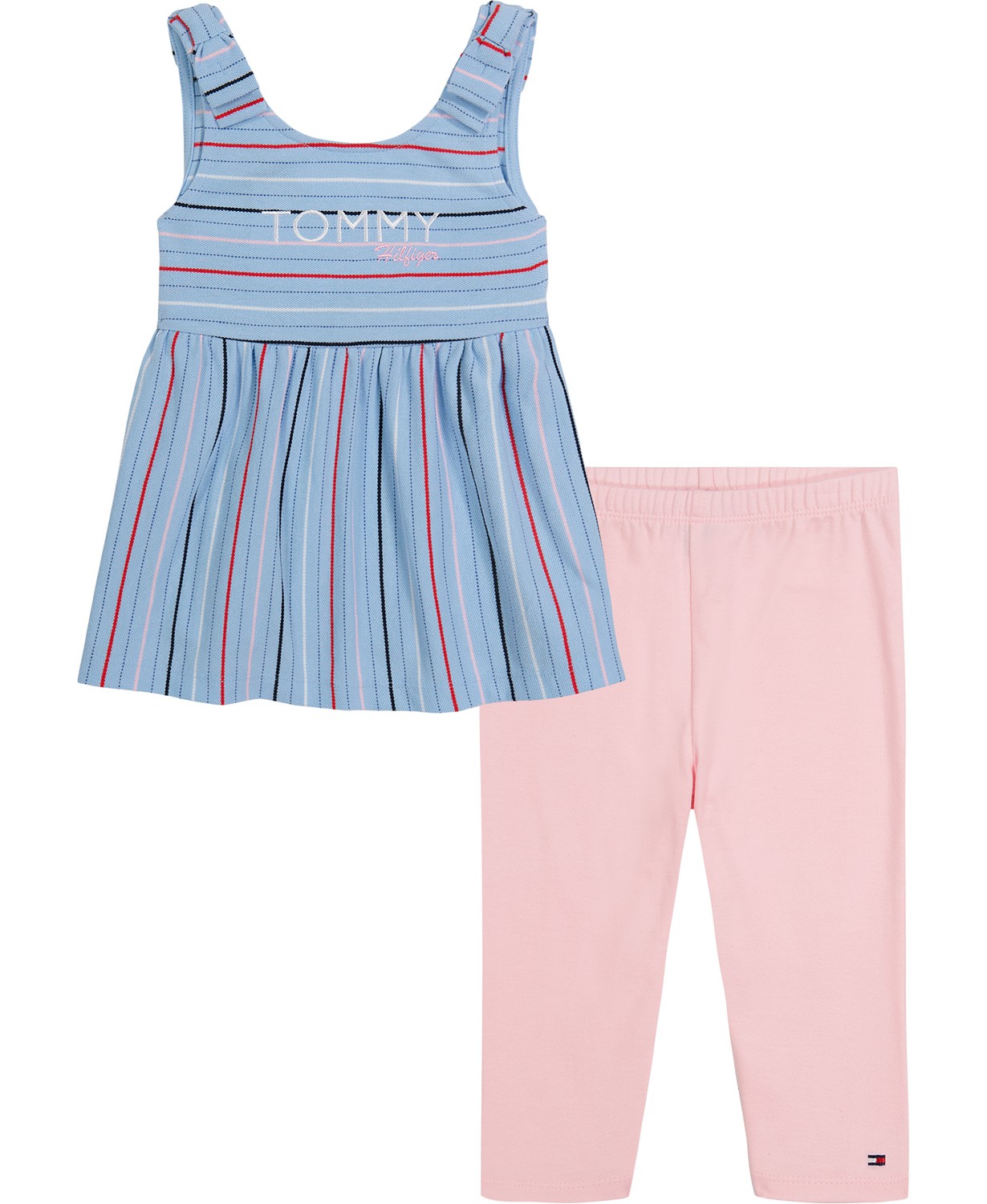 Baby Girls Striped Oxford Babydoll Tunic and Leggings, 2 Piece Set
