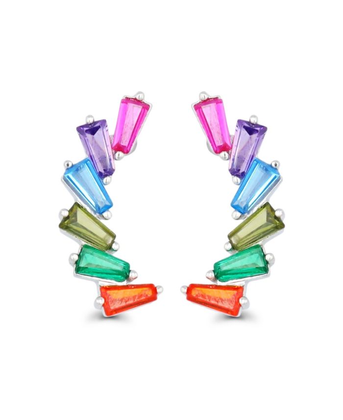 Multicolor Baguette Earrings in Sterling Silver