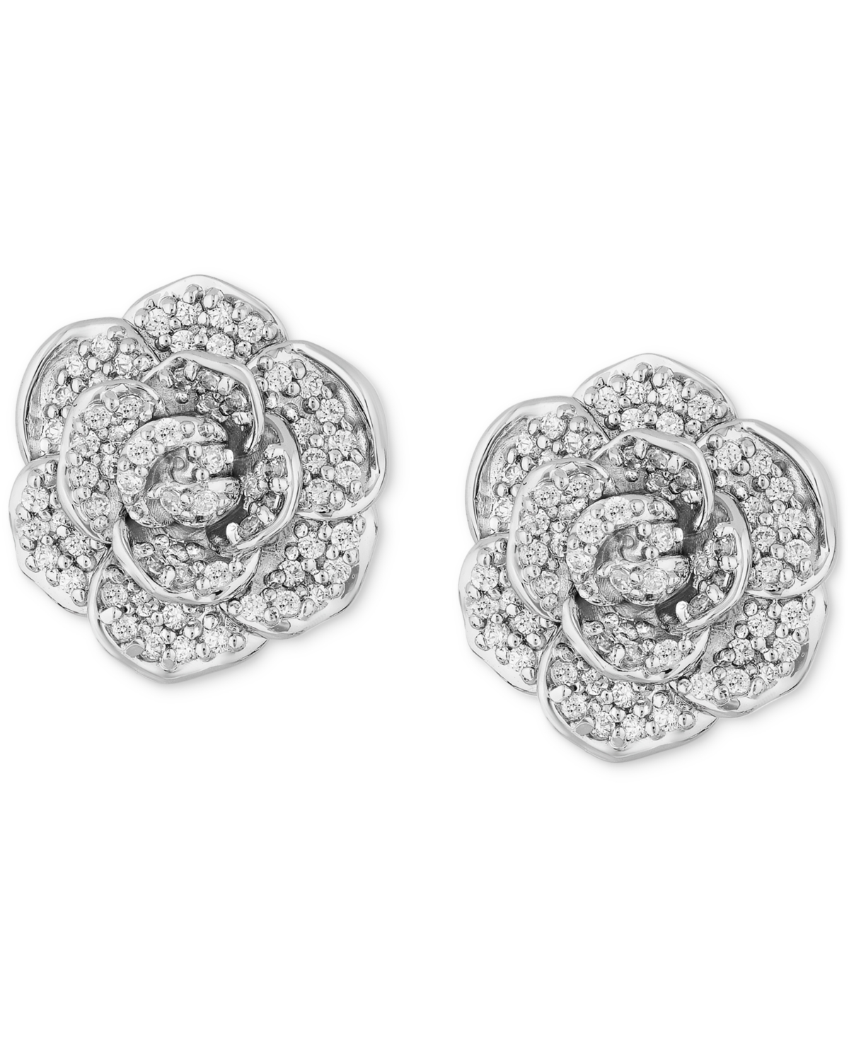 Diamond Cinderella 70th Anniversary Flower Stud Earrings (1/5 ct. t.w.) in 14k White Gold - White Gold