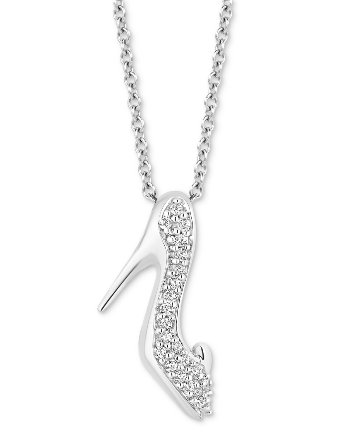 Diamond Cinderella Slipper Pendant Necklace (1/10 ct. t.w.) in Sterling Silver, 16" + 2" extender - Sterling Silver