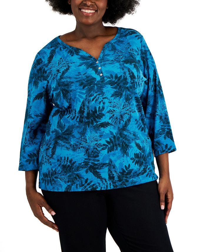 Karen Scott Plus Size Floral Henley Created for Macy s Macy s