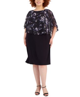Connected - Plus Size Floral-Print-Popover Sheath Dressx