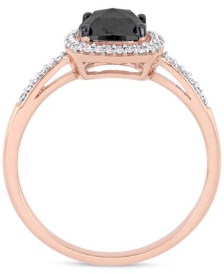 Black Diamond (7/8 ct. t.w.) & White Diamond (1/10 ct. t.w.) Cushion Halo Engagement Ring in 14k Rose Gold