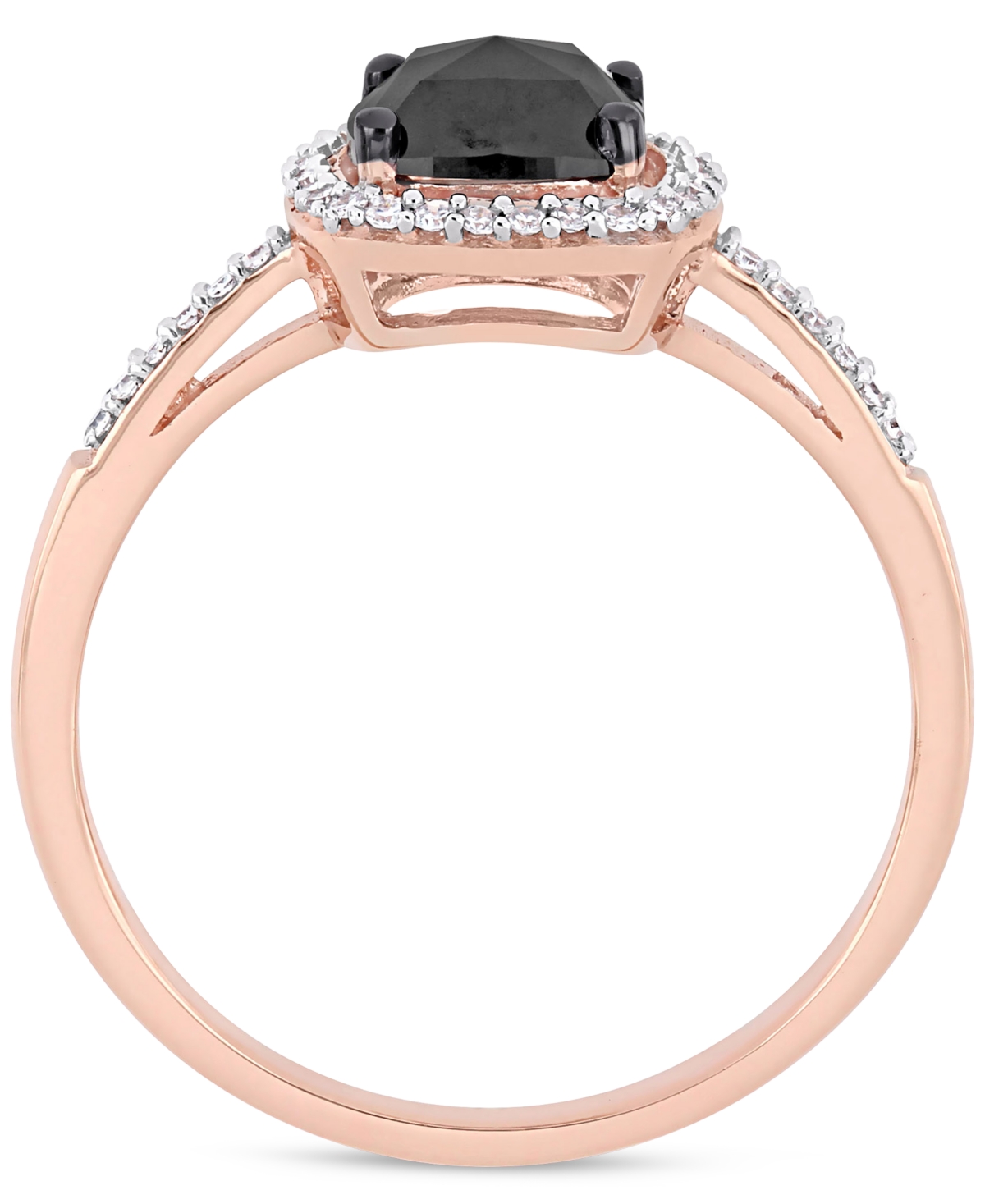 Black Diamond (7/8 ct. t.w.) & White Diamond (1/10 ct. t.w.) Cushion Halo Engagement Ring in 14k- Rose Gold