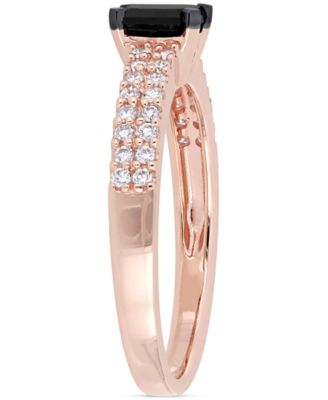Black Diamond (1/2 ct. t.w.) & White Diamond (1/4 ct. t.w.) Emerald-Cut Pav&eacute; Engagement Ring in 14k Rose Gold