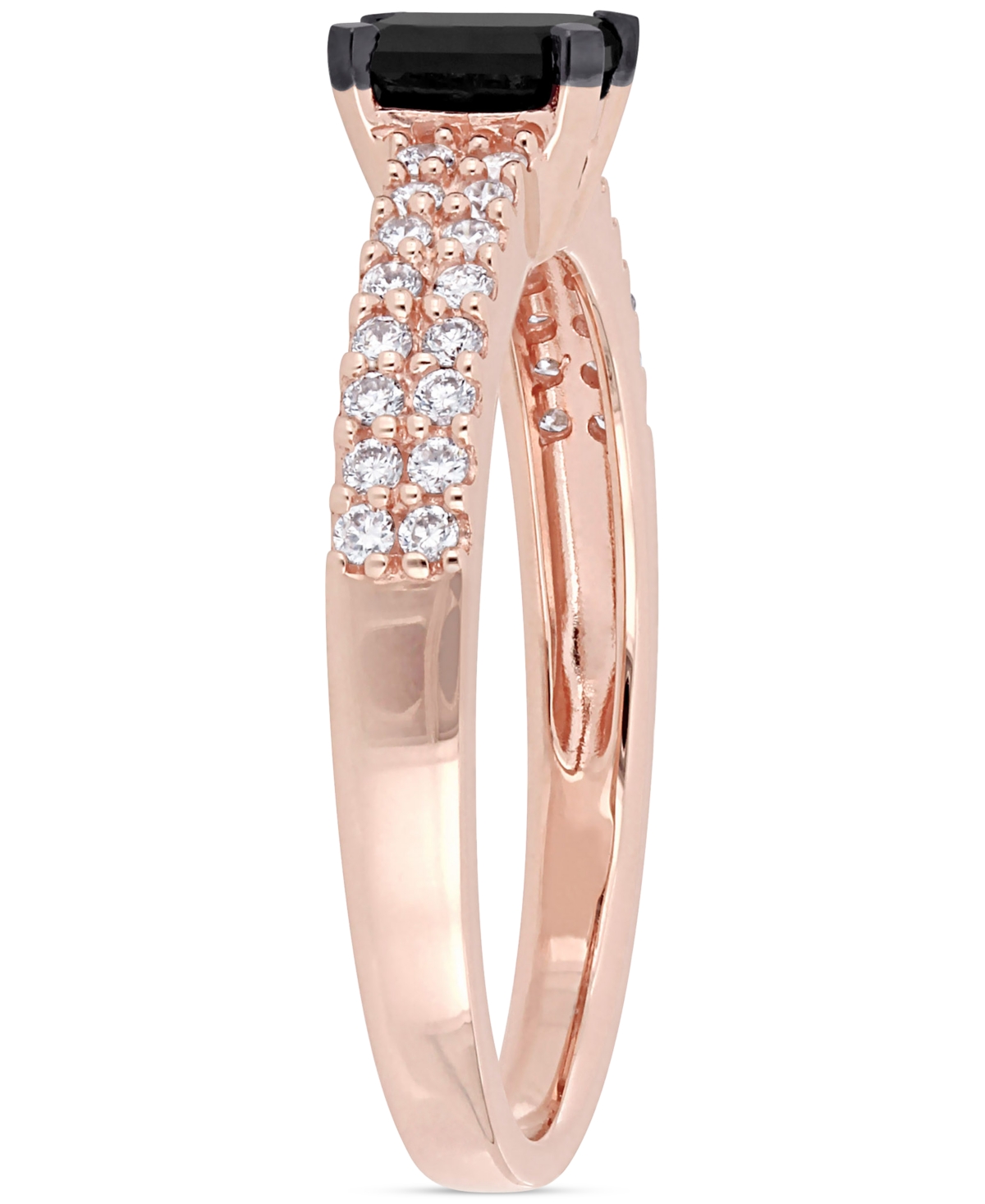 Black Diamond (1/2 ct. t.w.) & White Diamond (1/4 ct. t.w.) Emerald-Cut Pave Engagement Ring in 14k- Rose Gold