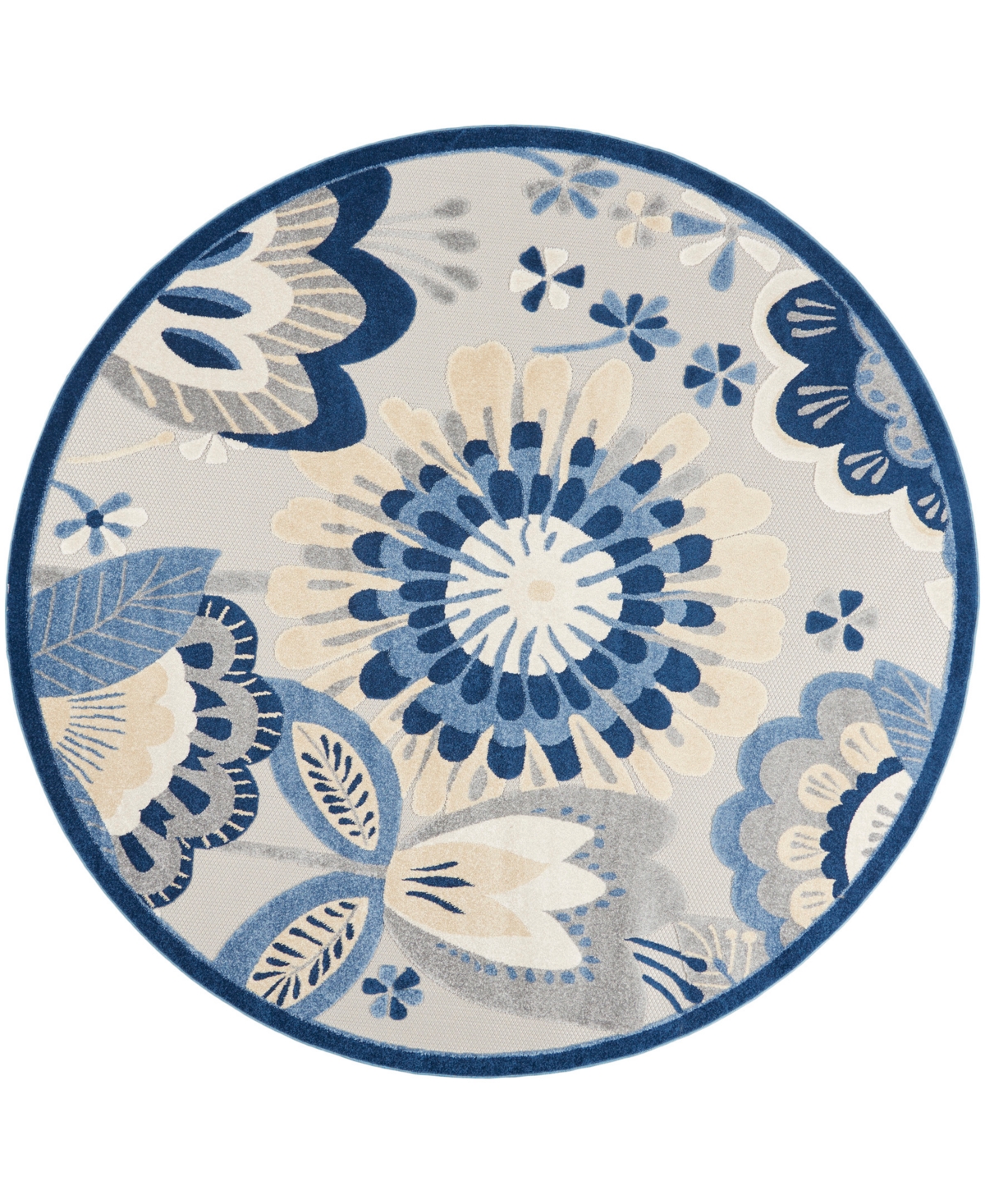 Nourison Home Aloha Alh25 7'10" X 7'10" Round Outdoor Area Rug In Blue,gray
