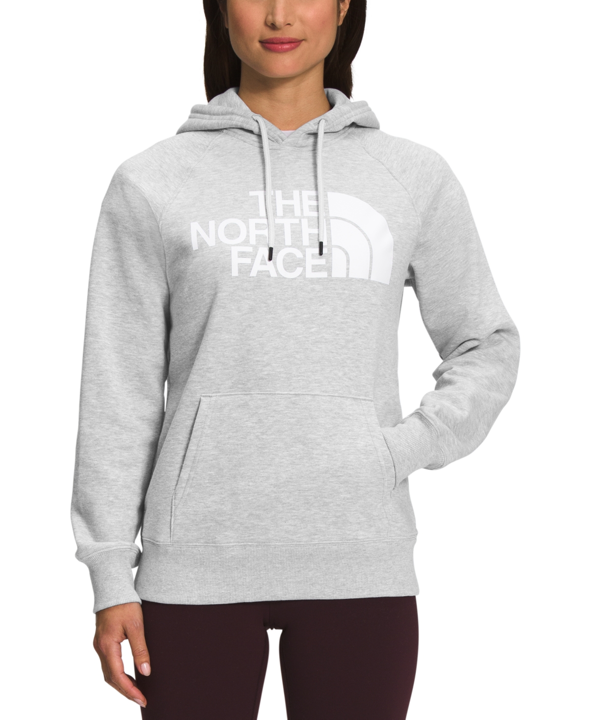 The North Face Women's Half Dome Fleece Pullover Hoodie In Tnf Light Grey Heather,tnf White