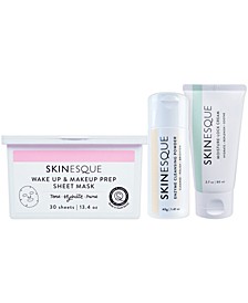 Kit- Enzyme Cleansing Powder, Wake Up Makeup Prep Sheet Mask, Moisture Lock Cream, Set of 3