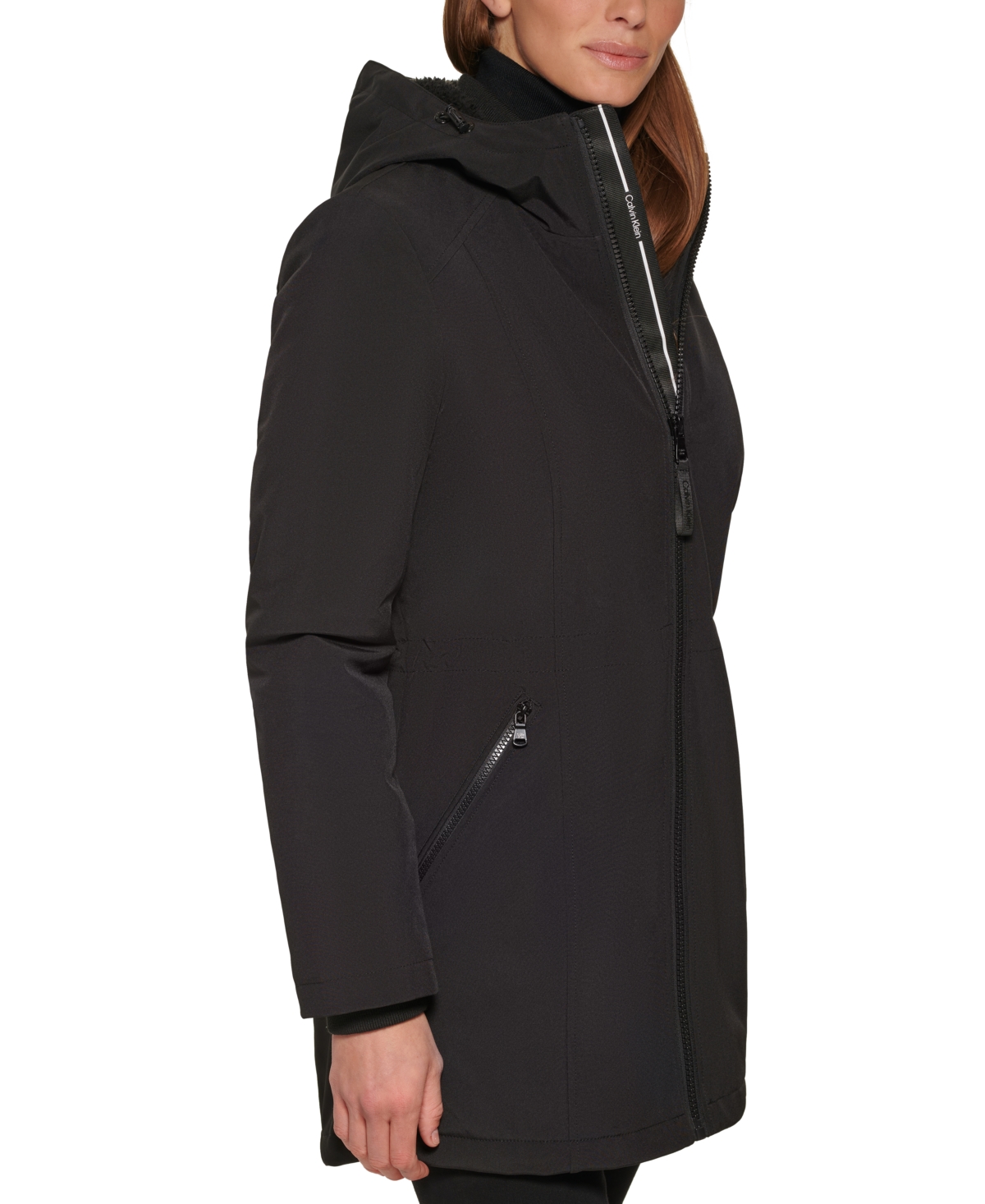 Calvin Klein Women's Petite Hooded Faux-Fur-Lined Anorak Raincoat