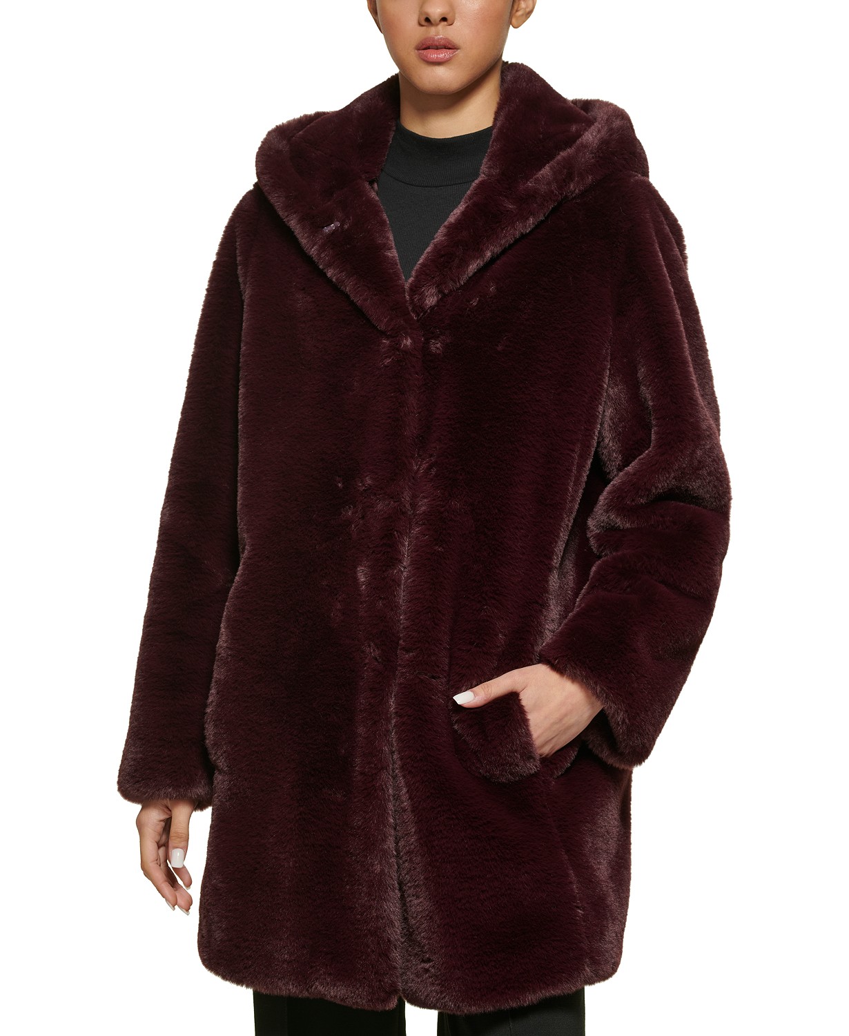 Womens Hooded Faux-Fur Coat